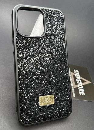 Чехол для iphone 15 pro max с камушками стразами силиконовый противоударный блестящий женский черный