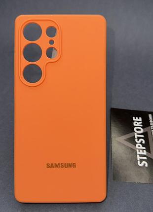 Матовий силіконовий чохол silicone case з мікрофіброю для samsung galaxy s25 ultra жовтогарячий