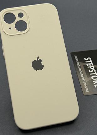 Чехол квадратный silicone case для iphone 13 full camera с микрофиброй закрытым низом камерой молочный (antique white)