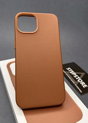 Чехол leather case для iphone 14 с magsafe без лoго под кожу с закрытым низом с микрофиброй коричневый(taupe)