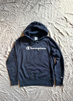 Темно-синяя худи champion с капюшоном (размер m) оригинал