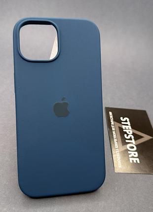 Чехол для iphone 15 silicone case квадратный с микрофиброй закрытым низом силиконовый сине-зеленый (cosmoc blue)