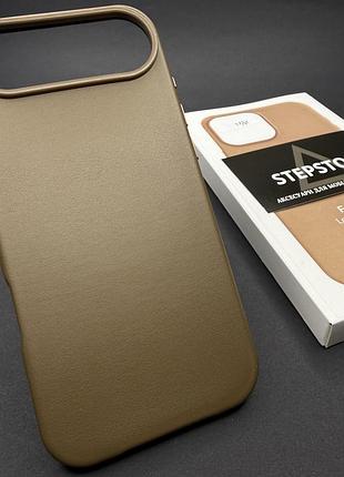 Чехол leather case для iphone 17 air 6.5 с magsafe без лого с анимацией под кожу с закрытым низом коричневый (umber)