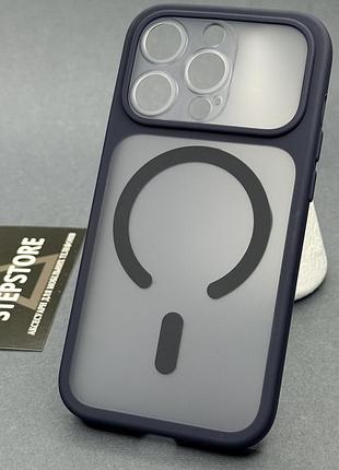 Чехол для iphone 13 pro max 6.7 с magsafe и вставкой на камеру матовый soft touch case темно-синий