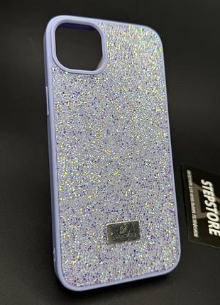 Чехол для iphone 14 plus с камушками стразами силиконовый противоударный блестящий женский сиреневый
