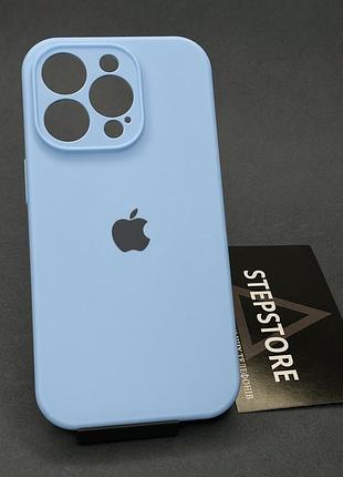 Чехол квадратный silicone case для iphone 14 pro full camera с микрофиброй закрытым низом камерой небесно голубой (lilac)