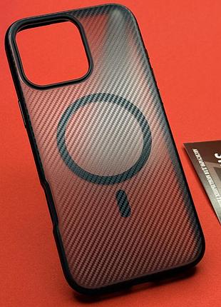 Чехол для iphone 16 pro max с magsafe матовый с резиновым ободком затемненный с carbon