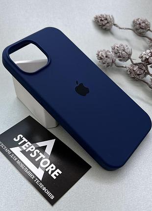 Чехол для iphone 15 silicone case квадратный с микрофиброй закрытым низом силиконовый 3. темно-синий (deep blue)