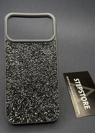 Чехол для iphone 17 pro max с камушками стразами силиконовый противоударный блестящий женский серый без логотипа