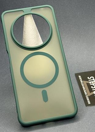Чехол для xiaomi redmi 14c с magsafe матовый прозрачный противоударный с цветным ободком магнитный зеленый