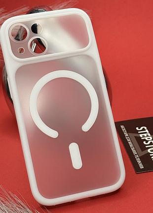 Чехол для iphone 13 6.1 с magsafe и вставкой на камеру матовый soft touch case белый