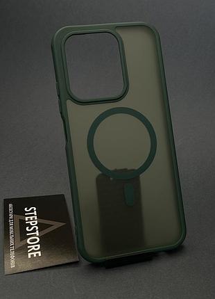 Чехол для xiaomi redmi 15c с magsafe матовый прозрачный противоударный с цветным ободком магнитный зеленый