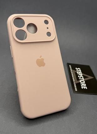 Чехол для iphone 17 pro silicone case с микрофиброй закрытым низом силиконовый закрытая камера pink sand