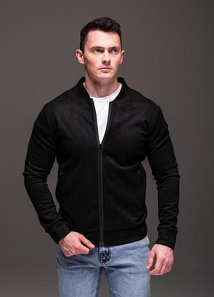 Чоловічий замшевий бомбер чорний casual