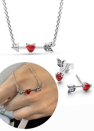 Красные серьги пандора pandora стрела-сердце стрела амура 7