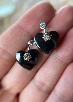 Серьги керамические сердечки черные