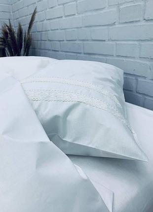 Постільна білизна з мереживом бязь gold luxe сімейний наволочки 70х70 білий