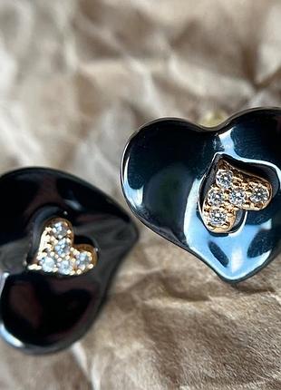 Серьги керамические сердечки чорные