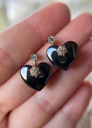 Серьги керамические сердечки черные