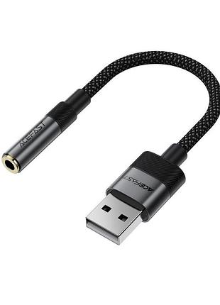 Аудиокабель acefast j13 usb-a to 3.5mm female, nylon braid, 0.15m - black