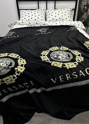 Плед велсофт полуторний 145х220 versace чорний