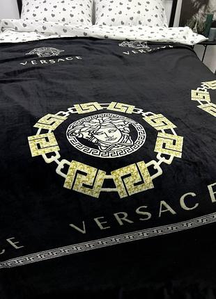 Плед велсофт полуторный 145х220 versace чорний 2