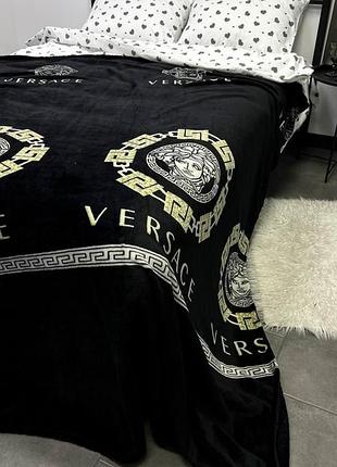 Плед велсофт полуторный 145х220 versace чорний 4