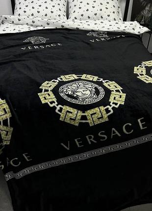Плед велсофт полуторный 145х220 versace чорний 5