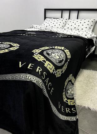 Плед велсофт полуторный 145х220 versace чорний 6