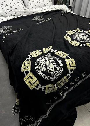 Плед велсофт полуторный 145х220 versace чорний 7