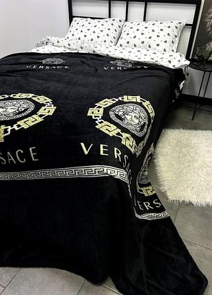Плед велсофт полуторный 145х220 versace чорний 8