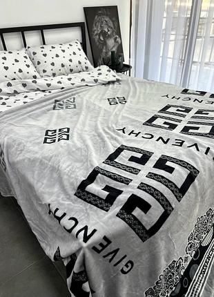 Плед велсофт евро 195х220 принт givenchy серый 10