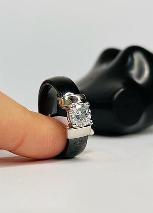 Кольцо керамическое чёрное с большим камнем 18
