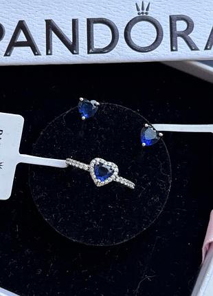 Набор украшений пандора синее сердце кольцо и серьги pandora 17