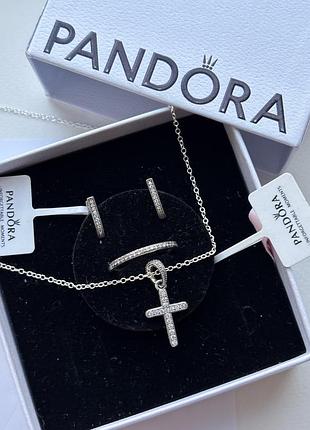 Набор украшений пандора крестик, кольцо, серьги pandora