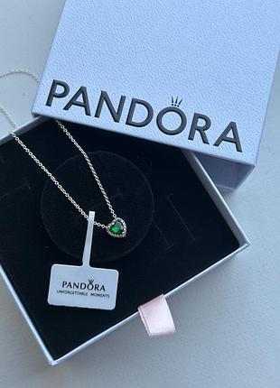 Кулон-кольє пандора зелена серце pandora