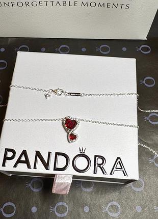 Кулон-кольє пандора ореол сердець червоне серце pandora