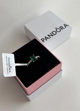 Каблучка pandora зелене сяюче гало срібло пандора