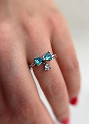 Кольцо серебряное синий бант бриджертоны 925 проба pandora