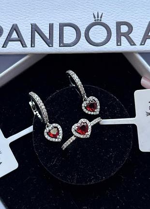 Набор украшений пандора красное сердце кольцо и серьги pandora 18