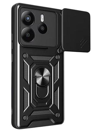 Чехол primo shockproof для xiaomi redmi note 14 4g - противоударный, с подставкой и шторкой для камеры - black