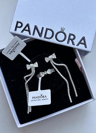 Набір прикрас пандора білий бант каблучка та сережки pandora 19
