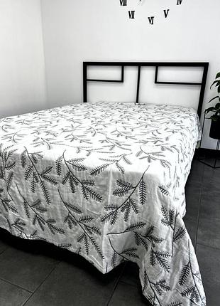 Покрывало из муслина двустороннее евро 200х230 colorful home 100% хлопок веточка белое с черным