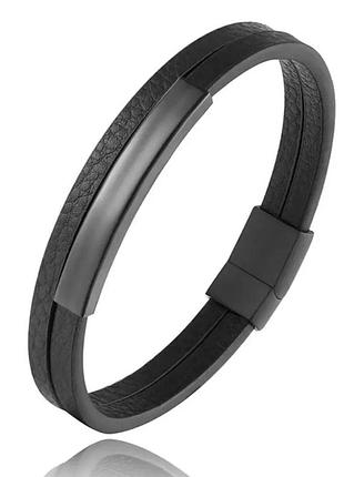 Мужской кожаный браслет primo rope dual 20.5 с магнитной застежкой - black