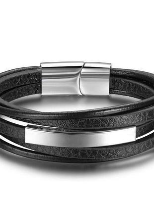 Мужской кожаный браслет primo jewelry punk с магнитной застежкой - silver