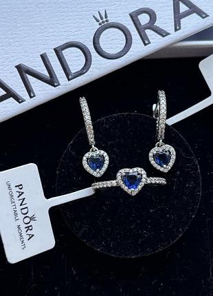 Набор украшений пандора синее сердце кольцо и серьги pandora 19