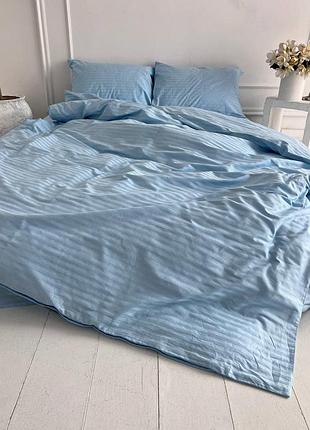 Комплект постельного белья страйп-сатин полуторный 150х210 наволочки 50х70 голубой