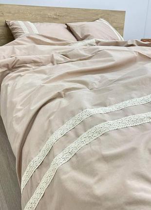 Постільна білизна з мереживом бязь gold luxe сімейний наволочки 50х70 капучіно