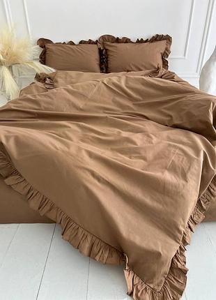 Постельное белье с рюшей семейный 150х210 (2 шт) бязь gold luxe на молнии наволочки 50х70 кофе с молоком