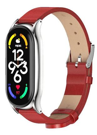 Кожаный ремешок primo mijobs для фитнес-браслета xiaomi mi smart band 7 - red&silver